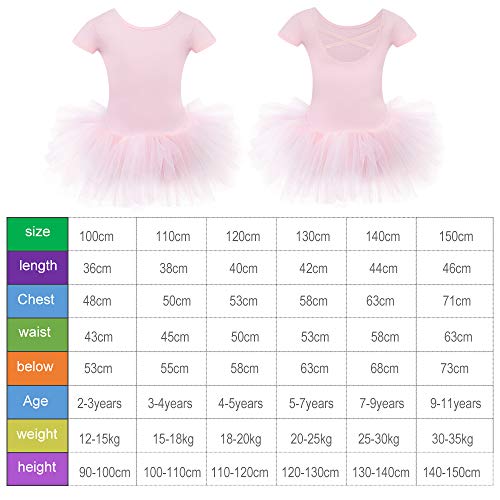 Bezioner Maillot de Danza Tutú Vestido de Ballet Gimnasia Leotardo Algodón Body Clásico para Niña Rosa 100