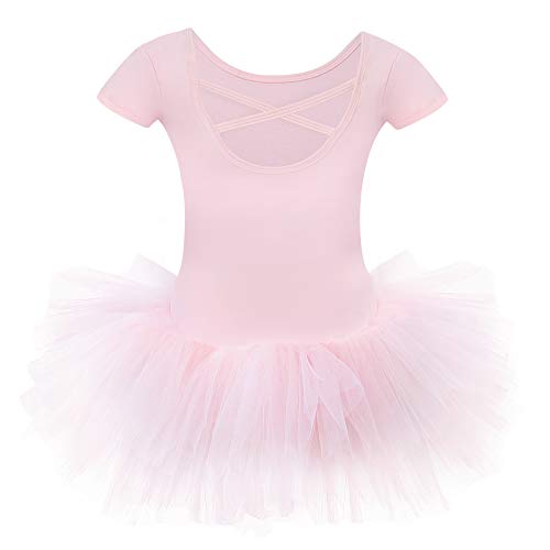 Bezioner Maillot de Danza Tutú Vestido de Ballet Gimnasia Leotardo Algodón Body Clásico para Niña Rosa 140