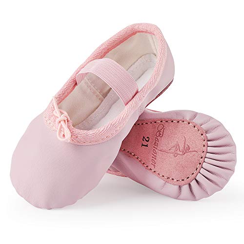 Bezioner Zapatillas de Danza Cuero Zapatos de Ballet y Gimnasia Baile para Niña y Mujer Rosa 27