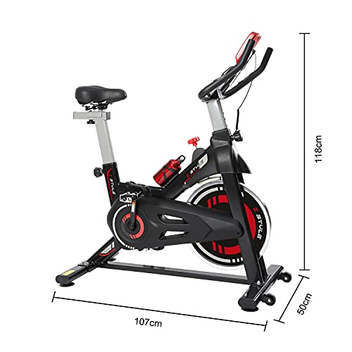 Bicicleta de spinning con monitor, bicicleta estática de casa con sillín y manillar ajustable, bicicleta de spinning para entrenamiento en casa, glúteos y abdominales, volante de inercia de 10 kg