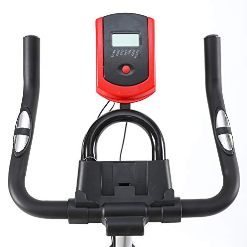 Bicicleta de spinning con monitor, bicicleta estática de casa con sillín y manillar ajustable, bicicleta de spinning para entrenamiento en casa, glúteos y abdominales, volante de inercia de 10 kg