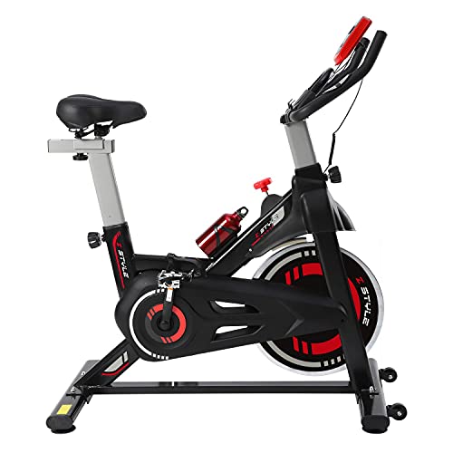 Bicicleta de spinning con monitor, bicicleta estática de casa con sillín y manillar ajustable, bicicleta de spinning para entrenamiento en casa, glúteos y abdominales, volante de inercia de 10 kg