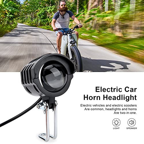 BIKING Luz de Scooter eléctrico, Scooter eléctrico 2 en 1 bocina de Faro 12V-72V Luz de Bicicleta eléctrica Impermeable con bocina