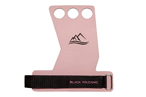 Black Volcanic - Calleras para Crossfit Mujer Rosa más magnesio líquido calistenia - Calleras para Crossfit 3H de Cuero de Fibra de Carbono Incluye magnesio líquido y Bolsa Transpirable Rosa. (S)