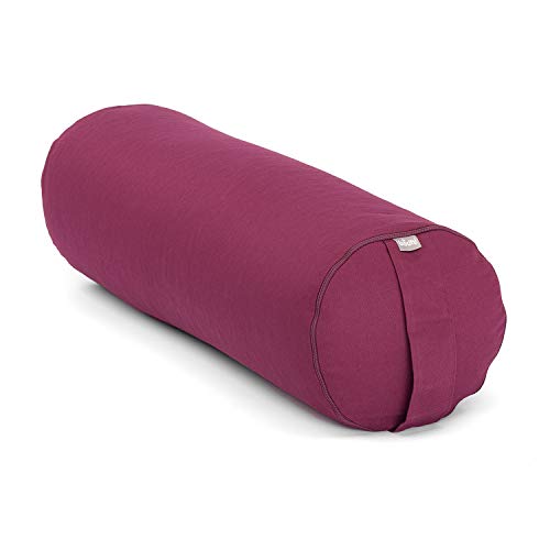 Bodhi | Yoga Bolster Eco | 100% algodón orgánico | Rollo de yoga con relleno de espelta orgánica | Funda lavable | Cojín de yoga redondo para ejercicios de yoga | Grande 65 x 22 cm | Lila