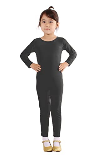 Bodies de Danza para Ballet, Mono de Manga Larga con Cremallera, Leotardo Body Nude para Gimnasia Deportiva Rítmica, Jumpsuit Niña Elástico Bailarina Yoga 1-12 años (7-9 años, Negro)