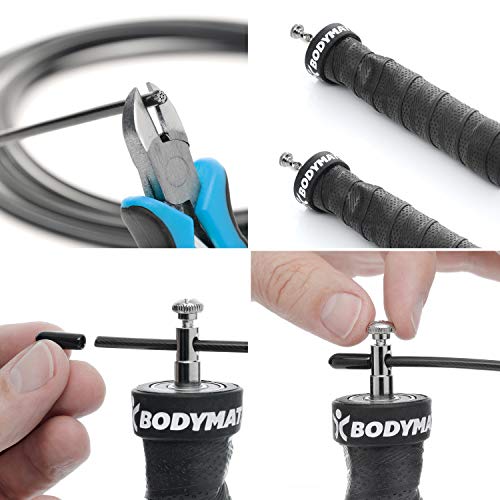 BODYMATE Comba UNIVERSAL con Mangos Antideslizantes | Incluye 2 Cuerdas de Acero Ajustables con protección Extra contra el Desgaste | para Crossfit, Entrenamiento Funcional, Boxeo