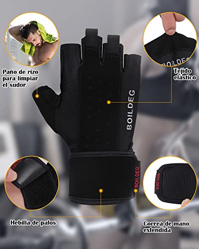 boildeg Guantes Gimnasio Hombre Mujer,Guantes Pesas Gym Guantes Fitness Transpirable con Protección Completa de Muñeca y Palma para Crossfit Levantamiento de Pesas Musculación