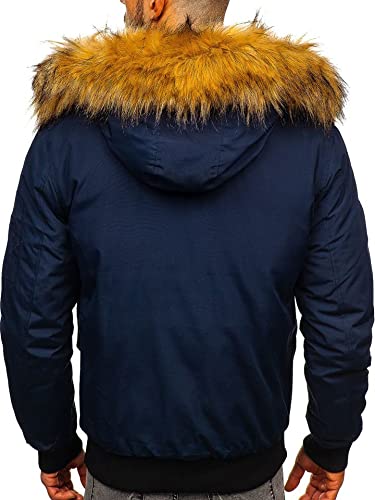 BOLF Hombre Chaqueta De Invierno con Capucha Cierre de Cremallera y Botones Cuello elevado Ropa de Abrigo Plumón Estilo Diario 2019 Azul Oscuro M [4D4]