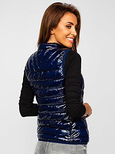 BOLF Mujer Chaleco acolchado Cierre de cremallera Chaleco sin Manga Plumas Cazadora Ropa de Abrigo Entrenamiento Fitness Outdoor Deporte Ocio Estilo Deportivo R0107A Azul Oscuro XXL [U1U]