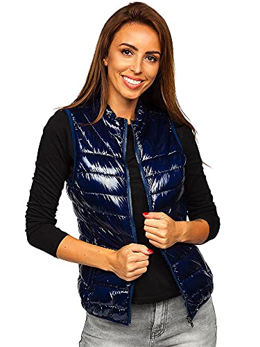 BOLF Mujer Chaleco acolchado Cierre de cremallera Chaleco sin Manga Plumas Cazadora Ropa de Abrigo Entrenamiento Fitness Outdoor Deporte Ocio Estilo Deportivo R0107A Azul Oscuro XXL [U1U]