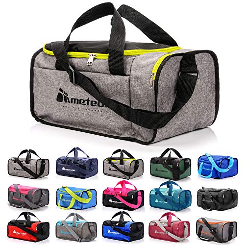 Bolsa de Deporte Gimnasio Fitness Viaje Vacaciones Deportiva - Bolso Universal con Bandolera - Bolsa plegada Ideal para jóvenes y Adultos, Hombre y Mujer 20L y 40L (Verde neón/Gris, 20 L)