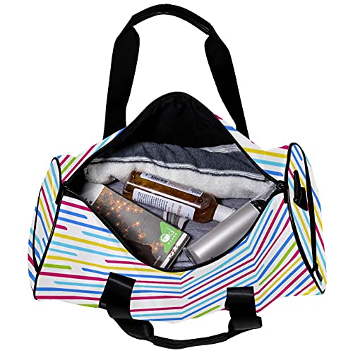 Bolsa de deporte redonda con correa de hombro desmontable, líneas coloridas paralelas bolso de entrenamiento para mujeres y hombres