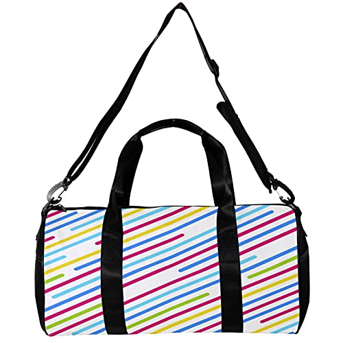 Bolsa de deporte redonda con correa de hombro desmontable, líneas coloridas paralelas bolso de entrenamiento para mujeres y hombres