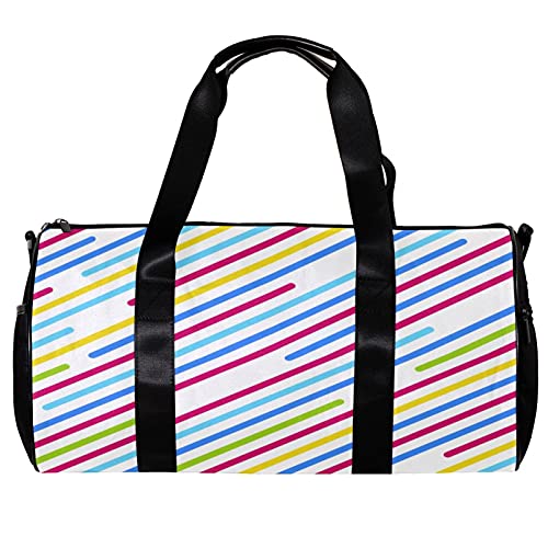 Bolsa de deporte redonda con correa de hombro desmontable, líneas coloridas paralelas bolso de entrenamiento para mujeres y hombres