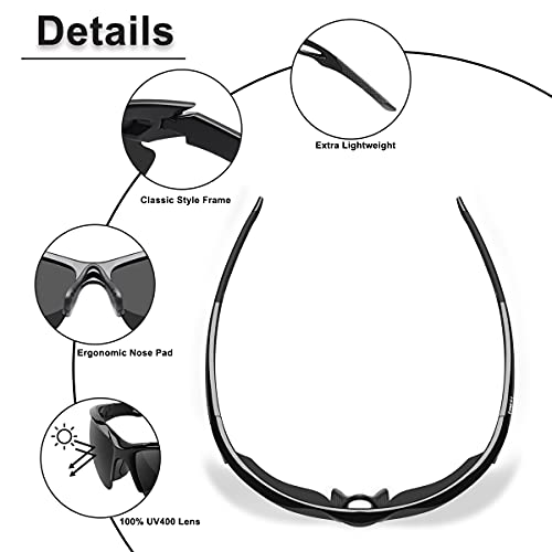 BONDDI Gafas de Sol Deportivas, Gafas de Sol Deportivas Polarizadas para Hombre y Mujer, Protección UV400, Montura TR90 Ligera y Envolvente para Ciclismo Pesca Golf Running Conducción Esquí Senderismo