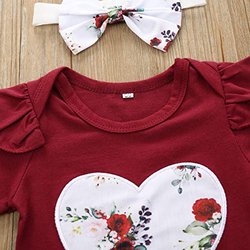 Bonfor 3 Pcs Ropa Bebe Niña 0-3 Meses Conjunto Verano Impresión de Amor Mono de Floral + Pantalón Corto + Banda de Pelo para Recien Nacido Niño 0-24 Meses Algodon Barata TMOYJPX (A, 0-6 Meses)