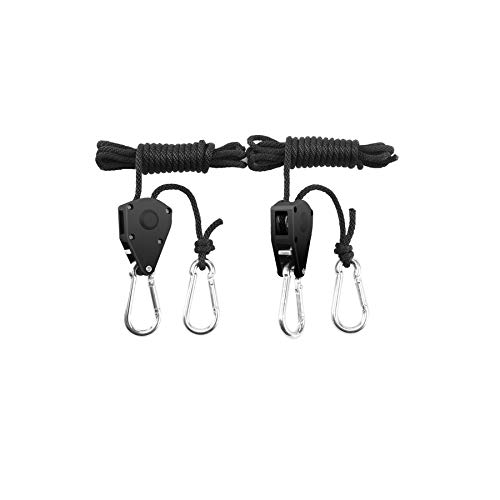 BOSYTRO 4 Pares（8 Piezas） Rope Ratchet con Ganchos Trinquete de Cuerda de Suspención 1/8 Inch para jardinería jardín Cultivar Hidropónica Colgar Reflectores Filtros de carbón LED Lampe,hasta 68 kg