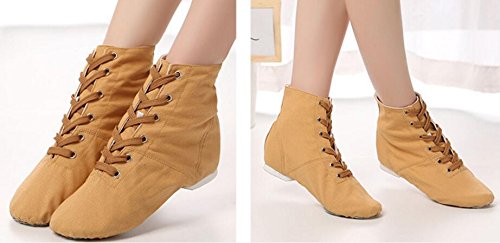 Botas de baile de jazz para mujer de lona sobre el tobillo con cordones de salón de baile moderno zapatos de baile, Tan, 39 EU