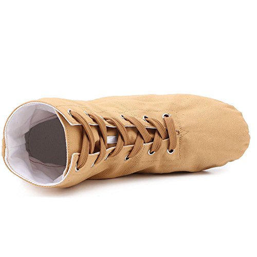 Botas de baile de jazz para mujer de lona sobre el tobillo con cordones de salón de baile moderno zapatos de baile, Tan, 39 EU