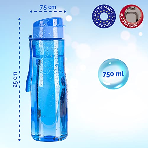 Botella de Agua deportiva. Botella Gimnasio sin BPA 750 ml Botella Agua Niños reutilizable Botella gym para correr Botella Tritan Ecológica Botella plastico duro. Bidon Deporte Estanco Verde