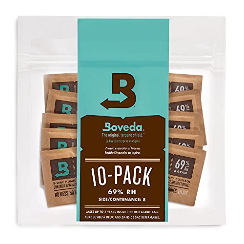 Boveda - Bolsitas para almacenar puros y tabaco | Control doble de la humedad - 69 % HR | Tamaño 8 para un máximo de 5 puros | Tecnología patentada para humidores de puros | Pack de 10 en bolsa hermética