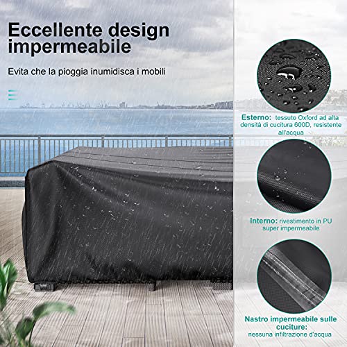 Brosyda - Fundas de Muebles de Jardín Impermeable, Funda Protectora Muebles Jardin, Cubierta de Mesa de Jardín, 600D Oxford, Antivento, Anti-UV, Antipolvo(250x210x90cm)