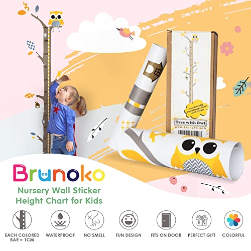 Brunoko vinilos infantil pared + medidor de niños para pared 2 en 1 - pegatinas pared decorativas infantil de árbol y búho - Vinilo ecológico extraíble para habitacion bebe - Diseñado en España