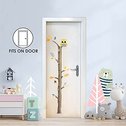 Brunoko vinilos infantil pared + medidor de niños para pared 2 en 1 - pegatinas pared decorativas infantil de árbol y búho - Vinilo ecológico extraíble para habitacion bebe - Diseñado en España