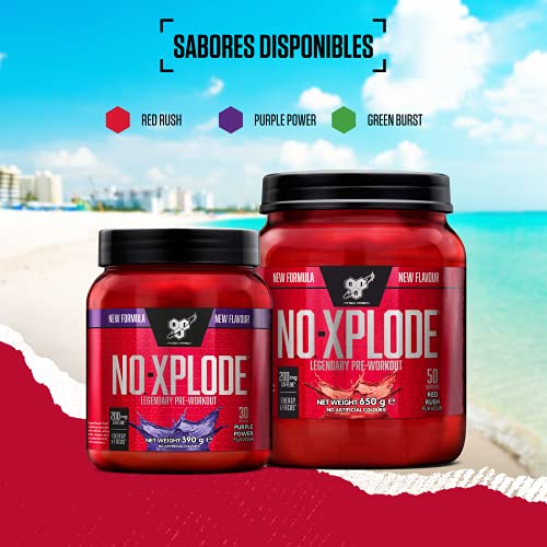 BSN N.O.-Xplode Pre-workout Powder, Suplemento Deportivo con Cafeína, Aminoácidos, Vitamina C y Zinc, Red Rush, 30 Porciones, 390 g, Embalaje Puede Variar