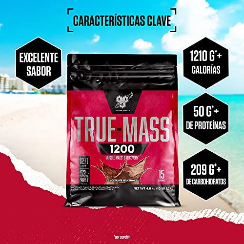 BSN True Mass 1200, Proteínas de la Leche y Carbohidratos para Aumentar Masa Muscular, Batido de Chocolate, 15 Porciones, 4.8 kg