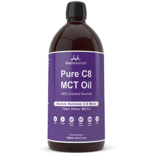 C8 MCT Aceite Puro | Produce 3 X Más Cetonas Que Otros MCT Aceites | Triglicéridos de Acido Caprílico | Paleo y Vegano Amistoso | Botella Sin BPA | Ketosource®