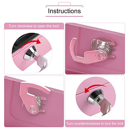 Caja Fuerte Portátil con Cerradura de llave Caja de Seguridad de Metal de Doble Capa Cajas de Caudales de Almacenamiento de Monedas (Pink)