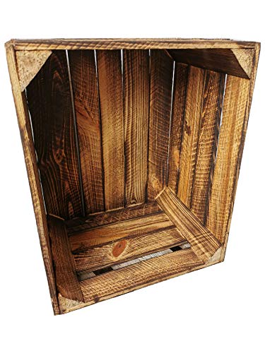 Cajas de Madera flameadas en práctico Juego de 3 Unidades, 50 x 40 x 30 cm: Cajas de Fruta Originales y Vintage, Cajas de Manzanas de la Antigua Tierra para la construcción de Muebles o decoración