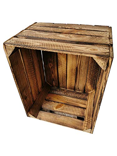 Cajas de Madera flameadas en práctico Juego de 3 Unidades, 50 x 40 x 30 cm: Cajas de Fruta Originales y Vintage, Cajas de Manzanas de la Antigua Tierra para la construcción de Muebles o decoración