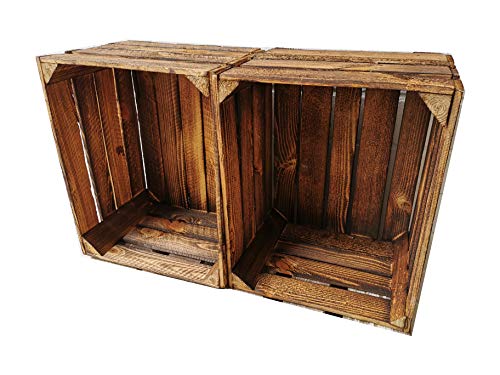 Cajas de Madera flameadas en práctico Juego de 3 Unidades, 50 x 40 x 30 cm: Cajas de Fruta Originales y Vintage, Cajas de Manzanas de la Antigua Tierra para la construcción de Muebles o decoración