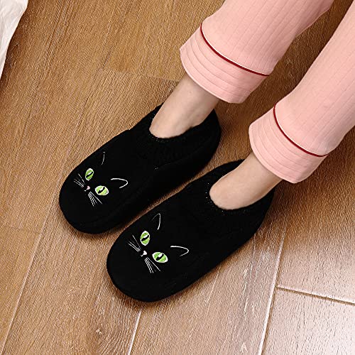 Calcetines de mujer Fuzzy Slipper Calcetines de casa antideslizantes suaves de punto de invierno con pinzas Cute Cat (Negra, 41/42, x_l)