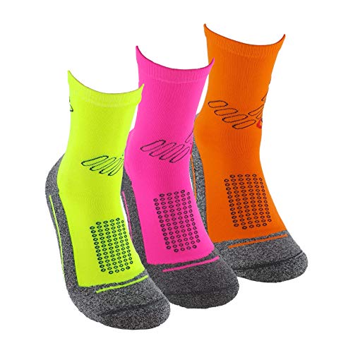 Calcetines deportivos (3 pares) SIN COSTURAS de alto rendimiento para hombre o mujer. Ideales para deportes como running, crossfit, ciclismo, pádel, trekking; Cómodos y resistentes. (Am/Ros/Na, 35-40)