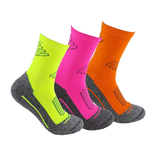 Calcetines deportivos (3 pares) SIN COSTURAS de alto rendimiento para hombre o mujer. Ideales para deportes como running, crossfit, ciclismo, pádel, trekking; Cómodos y resistentes. (Am/Ros/Na, 35-40)