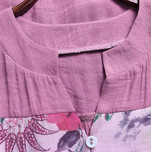 Camisetas Mujer Manga Larga SHOBDW 2019 Nuevo Cuello en V Tops de Túnica Blusas Suelto Estampado Floral Pullover Sexy Casual Verano Camisetas Mujer Tallas Grandes M-5XL(Morado,XL)