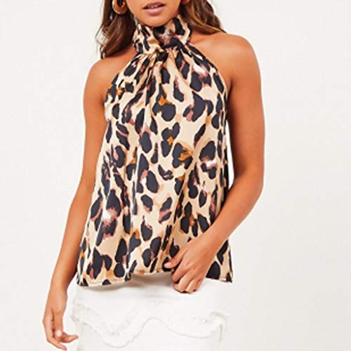 Camisetas sin Mangas Mujer SHOBDW Playa De Verano Estampado De Leopardo Cuello Halter Camisas De Chaleco Club Fuera del Hombro Blusa De Las Señoras Fiesta Nocturna Cami Tops para Mujeres(Caqui,M)