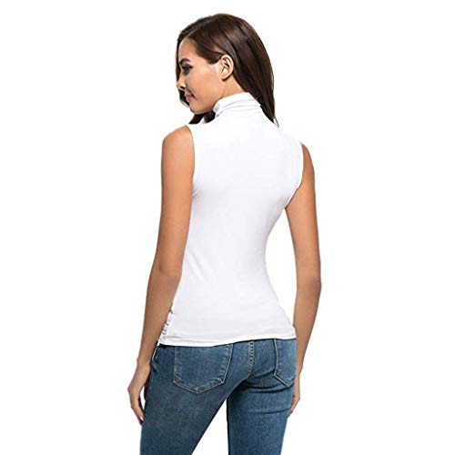 Camisetas sin Mangas Mujer,SHOBDW Primavera Verano Sin Mangas Sólido Suave Slim Fit Cuello Alto Frío Hombro Camiseta Blusa Moda Diario Casual Tank Tops para Mujeres(Blanco,M)