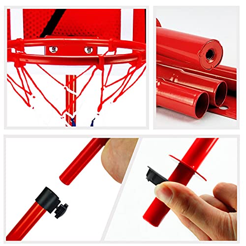 Canasta Baloncesto y Soporte Infantil, AolKee Canasta Baloncesto Portátil de 63 CM-150 cm para niños, Ajustable Aro de Baloncesto para Interior y Exterior, con 3 Bolas, Red, Bomba