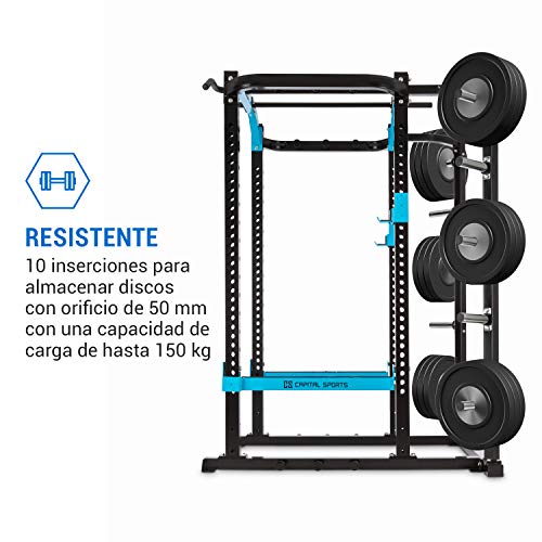 Capital Sports Amazor Pro - Jaula musculación Multifuncional, Power Rack, hasta 500 kg, J-Cups para 350 kg, Monkey Bars para 200 kg, dominadas Torre, Ajustable, Acero Revestido Polvo, Antracita