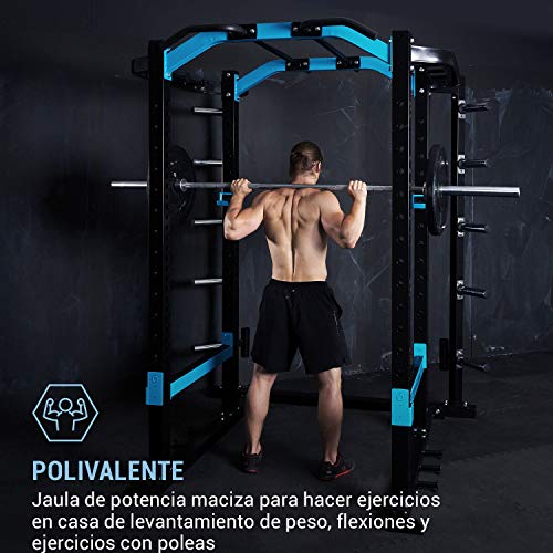 Capital Sports Amazor Pro - Jaula musculación Multifuncional, Power Rack, hasta 500 kg, J-Cups para 350 kg, Monkey Bars para 200 kg, dominadas Torre, Ajustable, Acero Revestido Polvo, Antracita