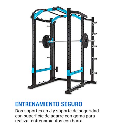 Capital Sports Amazor Pro - Jaula musculación Multifuncional, Power Rack, hasta 500 kg, J-Cups para 350 kg, Monkey Bars para 200 kg, dominadas Torre, Ajustable, Acero Revestido Polvo, Antracita