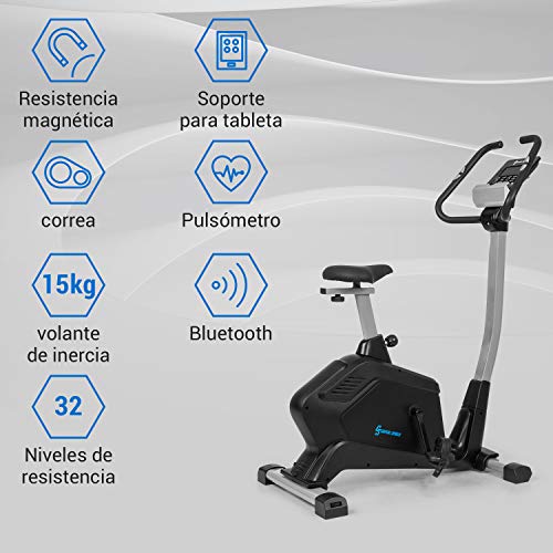 Capital Sports Evo Comfort - bicicletas estaticas, Bicicleta estática, Aplicación Kinomap, bici estatica, bluetooth, Volante de inercia de 15 kg, Resistencia margnética, Hasta 110 kg, Negro