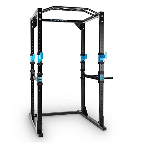 CAPITAL SPORTS Tremendour - Power Rack, Jaula de musculación, Gimnasio en casa, Cable de tracción, Pesos, Agarre múltiple, dominadas, Flexiones, Brazos, piernas, Press banca, Azul