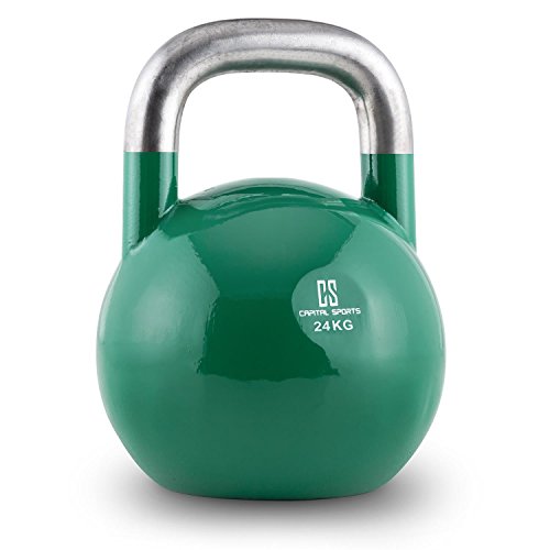 CapitalSports Compket - Pesa Rusa, Kettlebell Regulable con Bola de Acero, Pesas Rusas Ajustables con Mango Suave, Base alisada, para Uso al Aire Libre, Indicador de Kilos, Peso 24 Kg, Verde