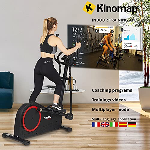 CARE FITNESS - Bicicleta elíptica motorizada CE-685 - 24 niveles de dificultad - 24 programas - Contador con pantalla LCD - Puerto USB - Soporte para tableta - Compatible con la aplicación Kinomap